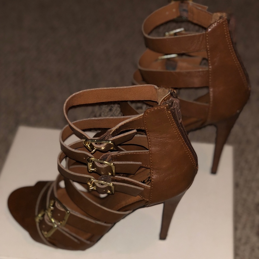 Brown strappy heels